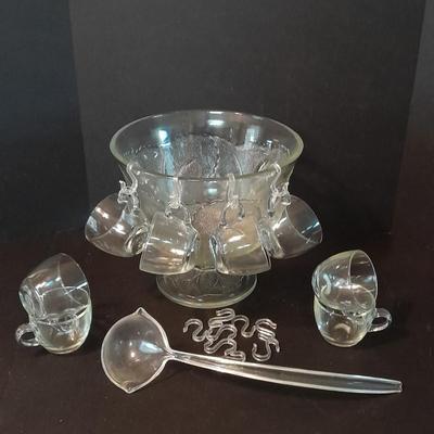Vintage Punch Bowl Set Glass Wedding Punch Bowl Set for 8