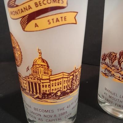 Six Vintage Montana Territory Centennial Statehood Diamond Jubilee Drinking Glasses 100 year