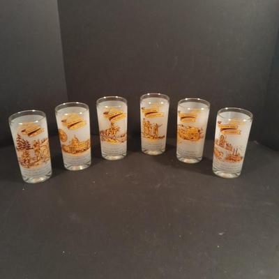 Six Vintage Montana Territory Centennial Statehood Diamond Jubilee Drinking Glasses 100 year