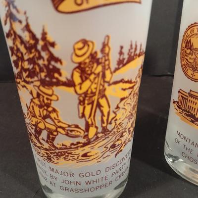 Six Vintage Montana Territory Centennial Statehood Diamond Jubilee Drinking Glasses 100 year