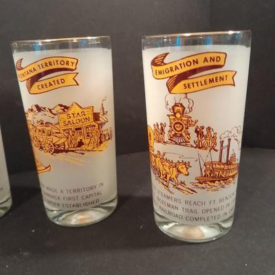 Six Vintage Montana Territory Centennial Statehood Diamond Jubilee Drinking Glasses 100 year