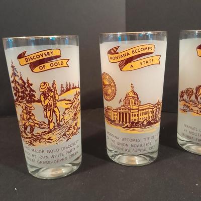 Six Vintage Montana Territory Centennial Statehood Diamond Jubilee Drinking Glasses 100 year
