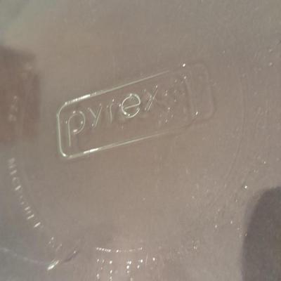 Two glass pie dishes and a Brownie glass pyrex dish