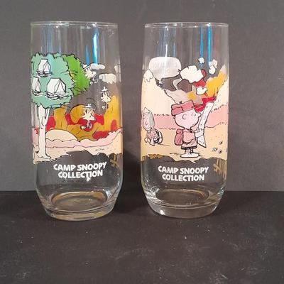 Two Vintage Peanut's McDonalds glasses from the Camp Snoopy Collection
