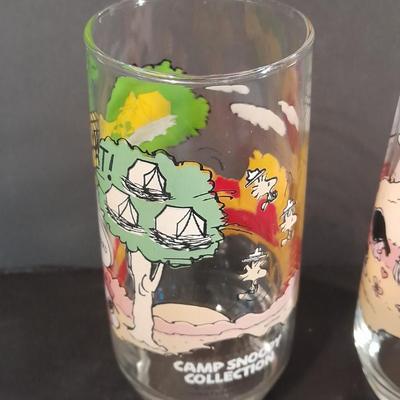 Two Vintage Peanut's McDonalds glasses from the Camp Snoopy Collection