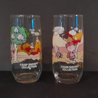 Two Vintage Peanut's McDonalds glasses from the Camp Snoopy Collection
