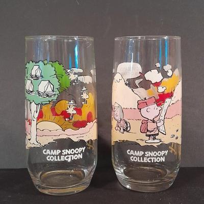 Two Vintage Peanut's McDonalds glasses from the Camp Snoopy Collection