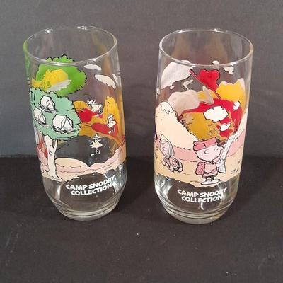 Two Vintage Peanut's McDonalds glasses from the Camp Snoopy Collection