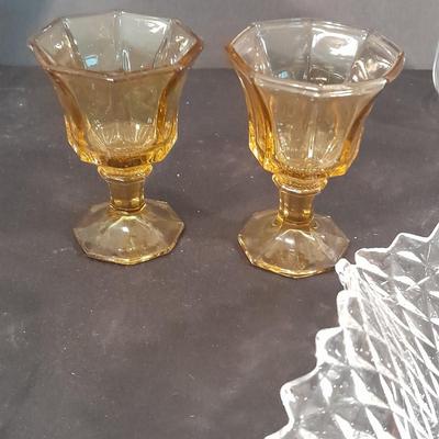 Kitchen glassware, two vases and a new hand towel
