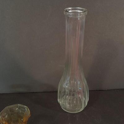 Kitchen glassware, two vases and a new hand towel