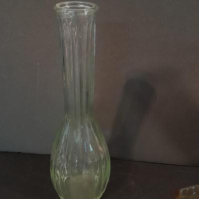 Kitchen glassware, two vases and a new hand towel