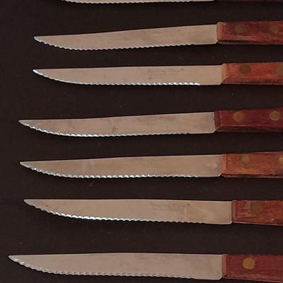 Wood handled Hanford Forge steak Knives and nice set of National wood handled knives