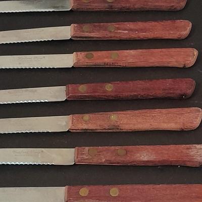 Wood handled Hanford Forge steak Knives and nice set of National wood handled knives