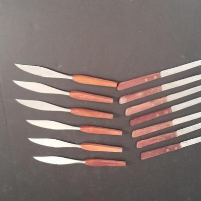 Wood handled Hanford Forge steak Knives and nice set of National wood handled knives