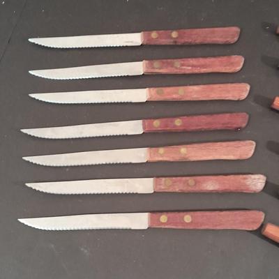 Wood handled Hanford Forge steak Knives and nice set of National wood handled knives