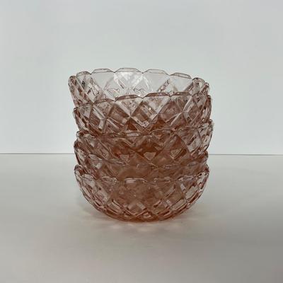 -157- GLASSWARE | Pink Anchor Hocking Glass Co. Waffle | Berry Bowls