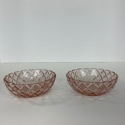 -157- GLASSWARE | Pink Anchor Hocking Glass Co. Waffle | Berry Bowls