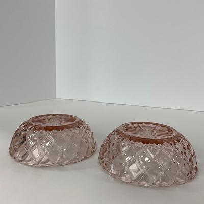 -157- GLASSWARE | Pink Anchor Hocking Glass Co. Waffle | Berry Bowls