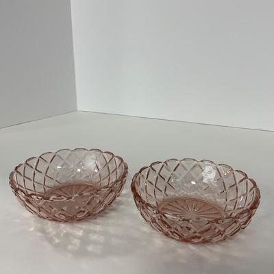-157- GLASSWARE | Pink Anchor Hocking Glass Co. Waffle | Berry Bowls