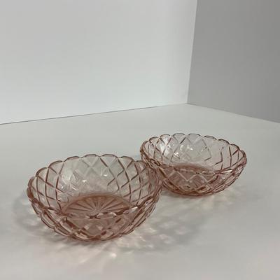 -157- GLASSWARE | Pink Anchor Hocking Glass Co. Waffle | Berry Bowls