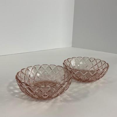 -157- GLASSWARE | Pink Anchor Hocking Glass Co. Waffle | Berry Bowls
