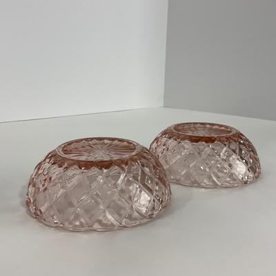 -157- GLASSWARE | Pink Anchor Hocking Glass Co. Waffle | Berry Bowls