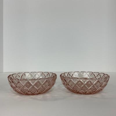 -157- GLASSWARE | Pink Anchor Hocking Glass Co. Waffle | Berry Bowls