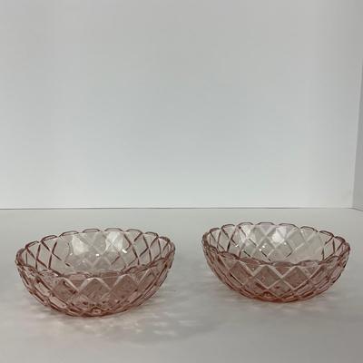 -157- GLASSWARE | Pink Anchor Hocking Glass Co. Waffle | Berry Bowls