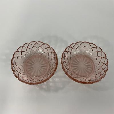 -157- GLASSWARE | Pink Anchor Hocking Glass Co. Waffle | Berry Bowls