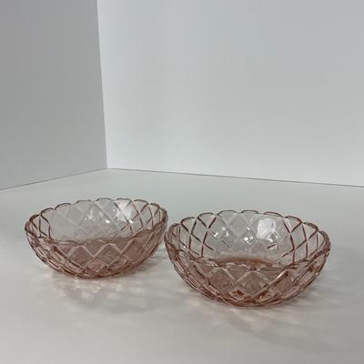 -157- GLASSWARE | Pink Anchor Hocking Glass Co. Waffle | Berry Bowls