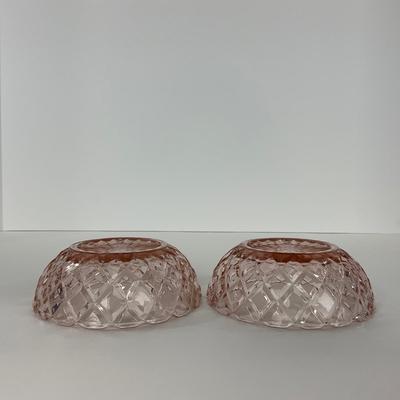 -157- GLASSWARE | Pink Anchor Hocking Glass Co. Waffle | Berry Bowls