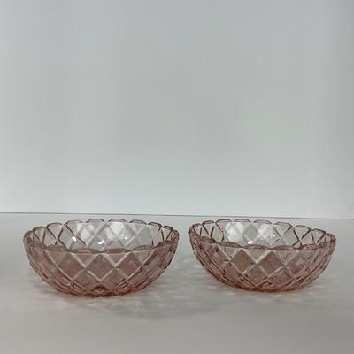 -157- GLASSWARE | Pink Anchor Hocking Glass Co. Waffle | Berry Bowls