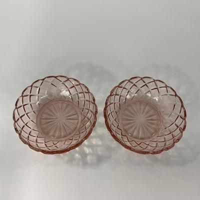 -157- GLASSWARE | Pink Anchor Hocking Glass Co. Waffle | Berry Bowls