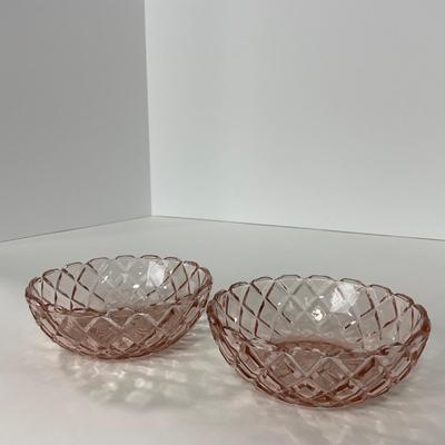 -157- GLASSWARE | Pink Anchor Hocking Glass Co. Waffle | Berry Bowls