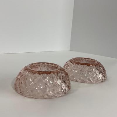 -157- GLASSWARE | Pink Anchor Hocking Glass Co. Waffle | Berry Bowls