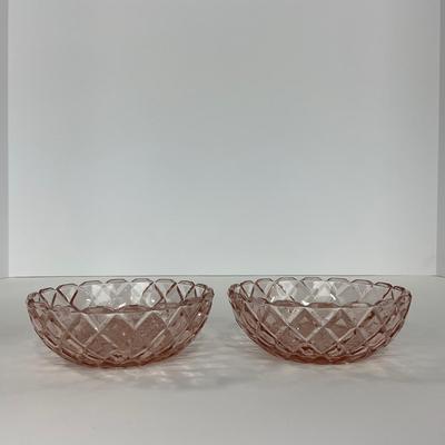 -157- GLASSWARE | Pink Anchor Hocking Glass Co. Waffle | Berry Bowls
