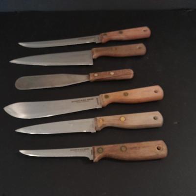 Wooden handled knife set with carving fork