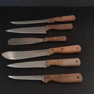 Wooden handled knife set with carving fork