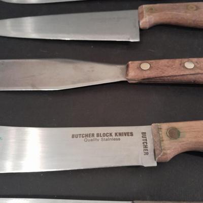 Wooden handled knife set with carving fork