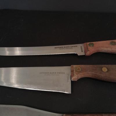 Wooden handled knife set with carving fork