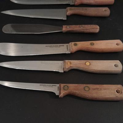 Wooden handled knife set with carving fork