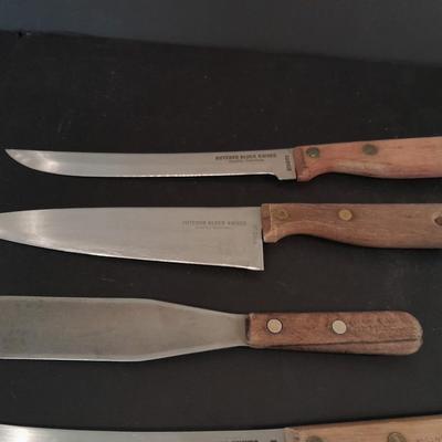Wooden handled knife set with carving fork