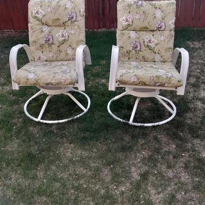 Two matching Sunbeam Patio chairs with cushions Swivel and rocking