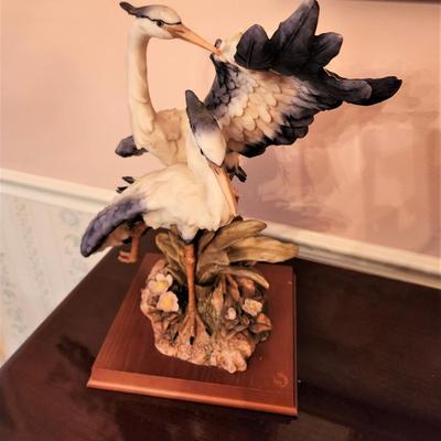 Lot #113  Contemporary Resin Sculpture on Wooden Base - Herons/Cranes