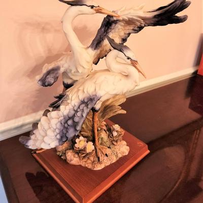 Lot #113  Contemporary Resin Sculpture on Wooden Base - Herons/Cranes