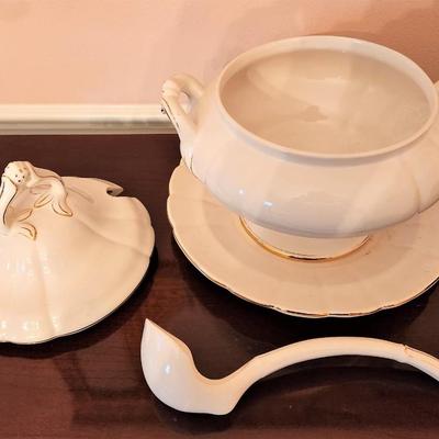 Lot #114  Large White Ceramic Tureen with Ladle & Underplate - Dillard's