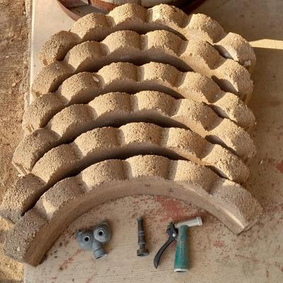 Six Scalloped tree ring landscape bricks and three hose attachments