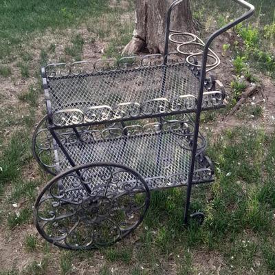 Decorative Wrought Iron Two Tier Garden or Patio Serving or Planter Cart