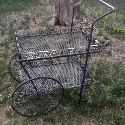 Decorative Wrought Iron Two Tier Garden or Patio Serving or Planter Cart