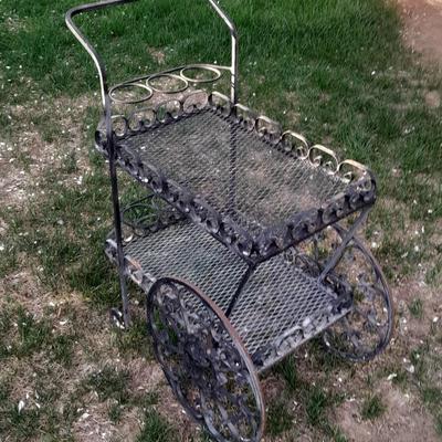 Decorative Wrought Iron Two Tier Garden or Patio Serving or Planter Cart